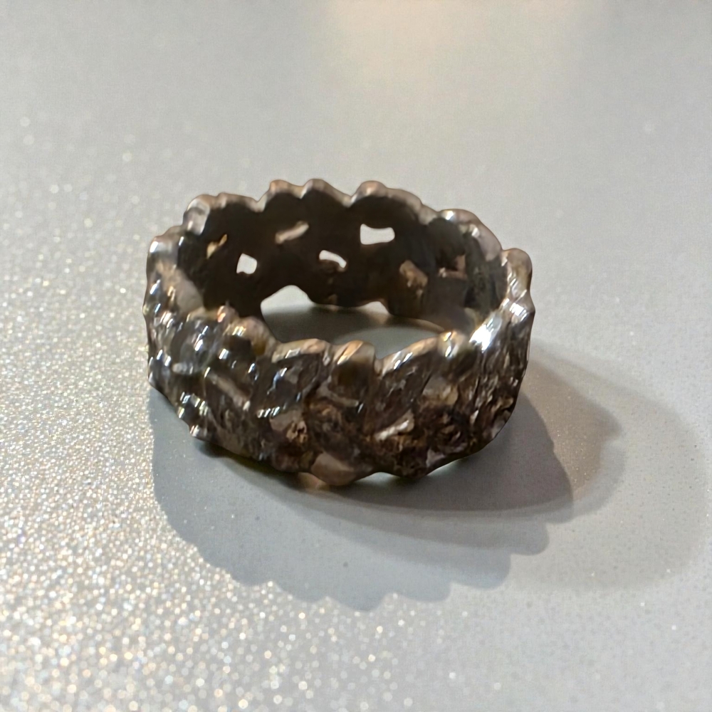 Unique Textured Silver-Tone Organic Cutout Statement Band Ring Size 8
